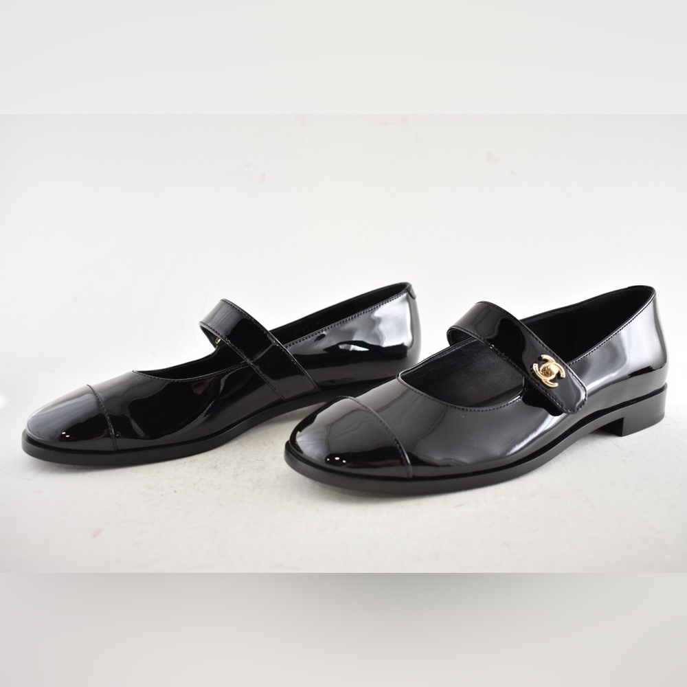 Chanel REV Black Patent Turnlock CC Mary Jane Moccasin Ballet Loafer Flat 36 - Picture 13 of 16